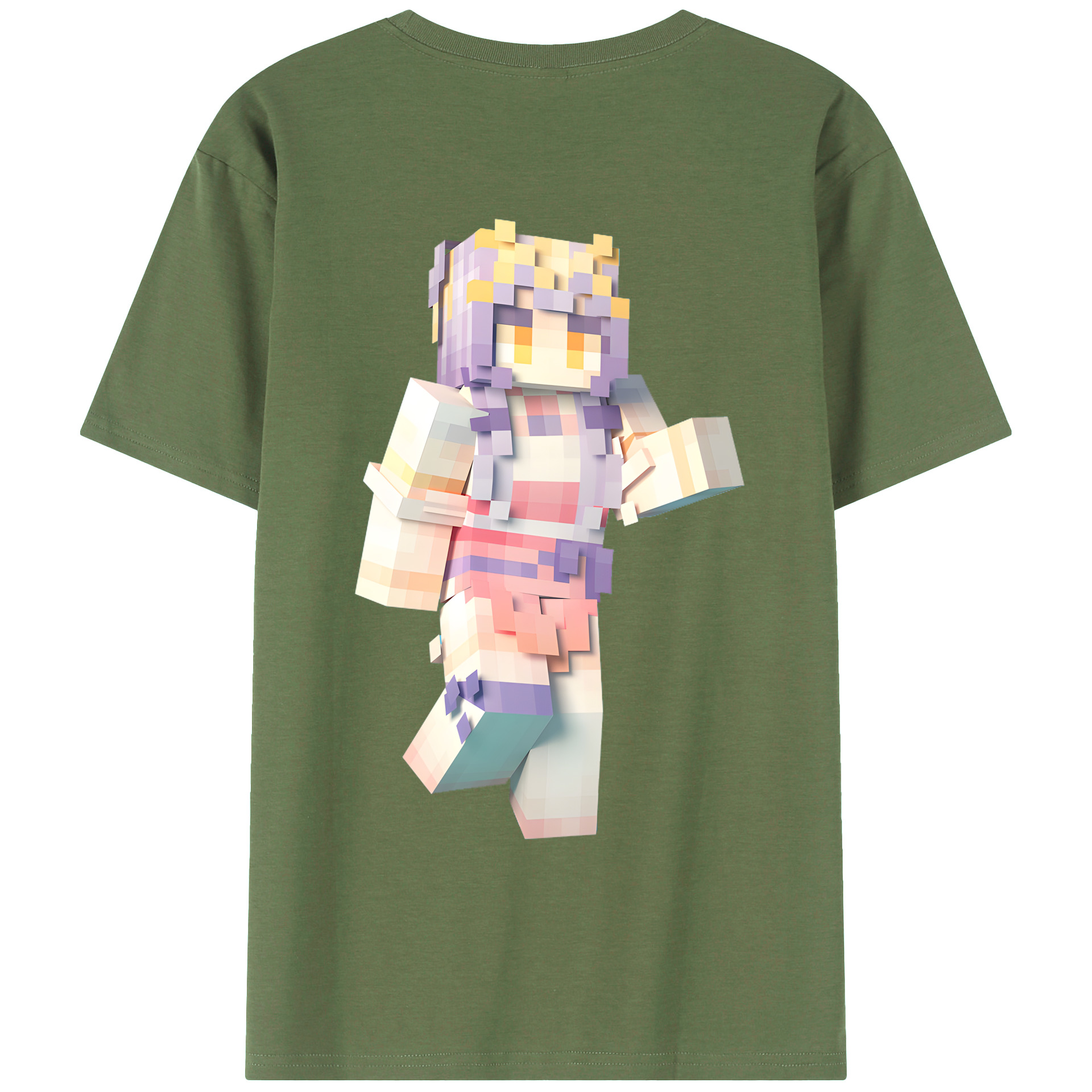 （画像用） マインクラフト ブロックの世界 Minecraft MC Block world 綿100％ メンズ半袖Tシャツ（バックプリント） 通気性